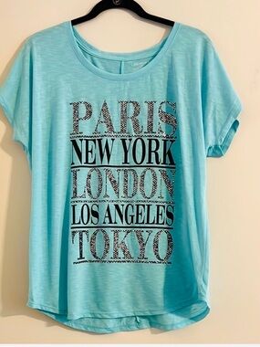 Lane Bryant Graphic Tee with City Names In Rhinestones Size 14/16